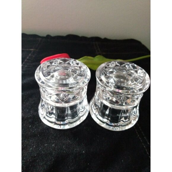 Pair Of 2 Lead Clear Crystal Candlestick Votive Candle Hokders - Picture 3 of 3